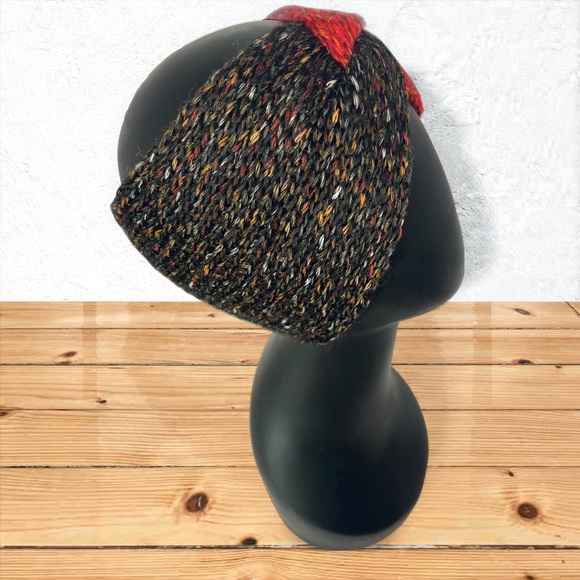 Handmade Cotton Alpaca Tweed Knit Twist Ear Warmers  Charcoal & Strawberry Red - Picture 4 of 10